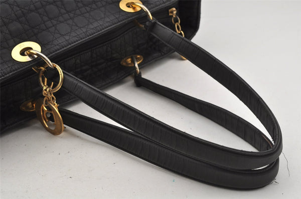 Authentic Christian Dior Vintage Cannage Nylon Shoulder Tote Bag Black CD 4462J