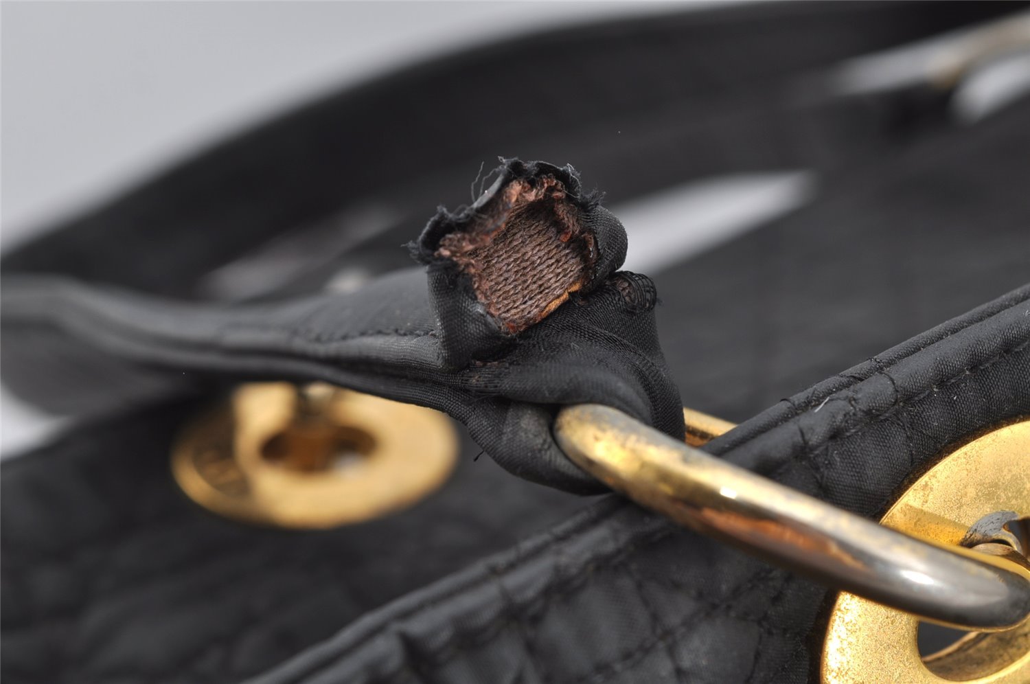 Authentic Christian Dior Vintage Cannage Nylon Shoulder Tote Bag Black CD 4462J