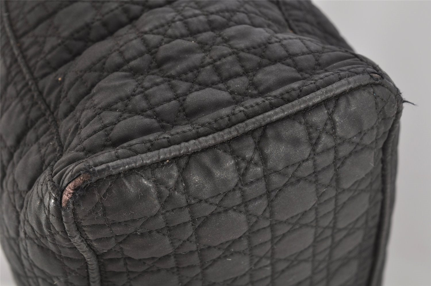 Authentic Christian Dior Vintage Cannage Nylon Shoulder Tote Bag Black CD 4462J