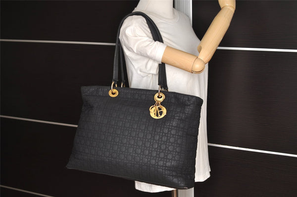 Authentic Christian Dior Vintage Cannage Nylon Shoulder Tote Bag Black CD 4462J