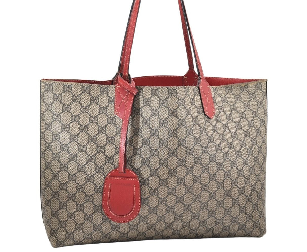 Authentic GUCCI Reversible Shoulder Tote Bag GG PVC Leather 368568 Brown 4462K