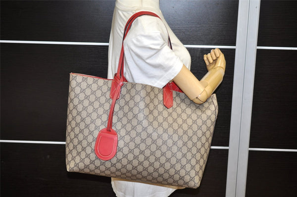Authentic GUCCI Reversible Shoulder Tote Bag GG PVC Leather 368568 Brown 4462K