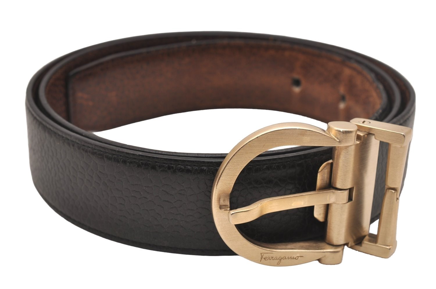 Auth Salvatore Ferragamo Belt Leather Reversible 31.5-35.4