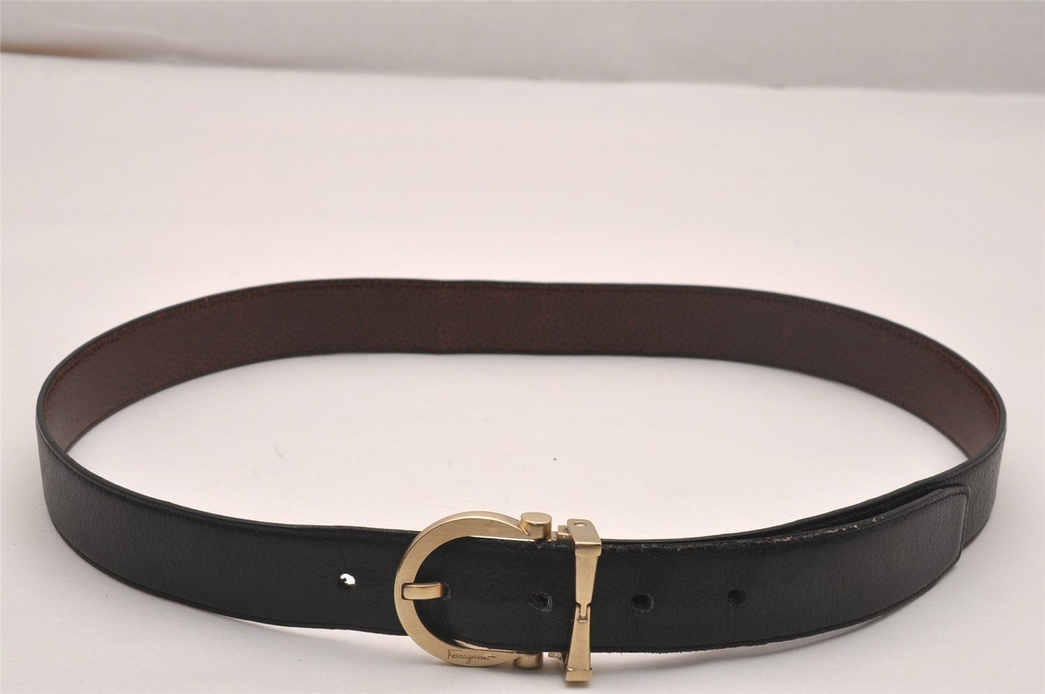 Auth Salvatore Ferragamo Belt Leather Reversible 31.5-35.4