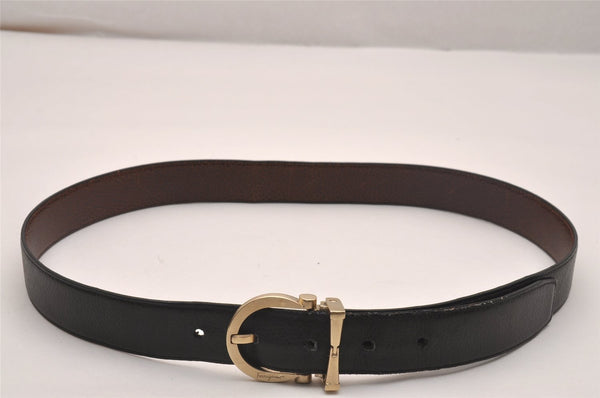 Auth Salvatore Ferragamo Belt Leather Reversible 31.5-35.4" Black Brown 4463J