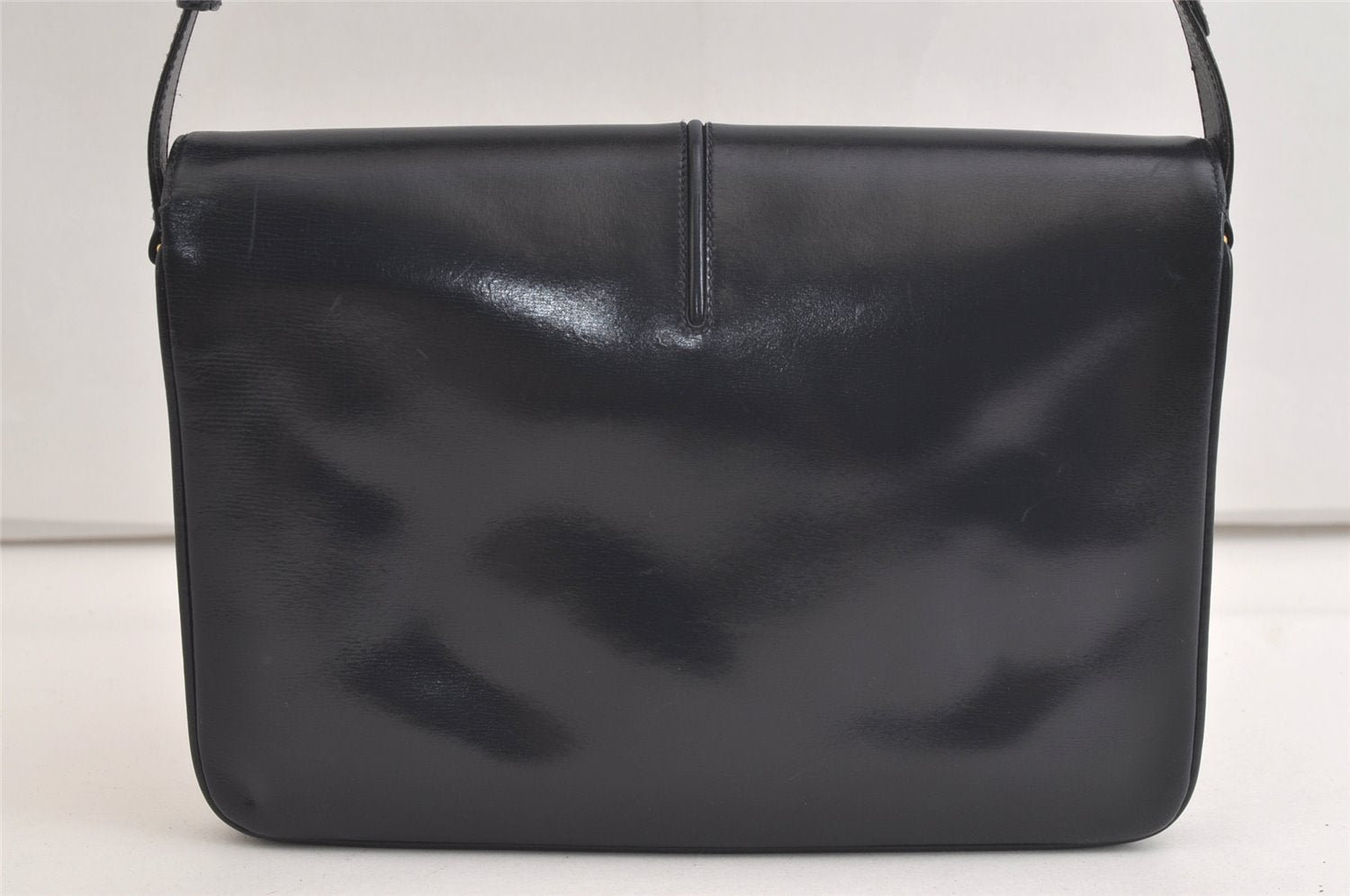 Authentic GUCCI Horsebit Shoulder Cross Body Bag Purse Leather Navy Blue 4463K