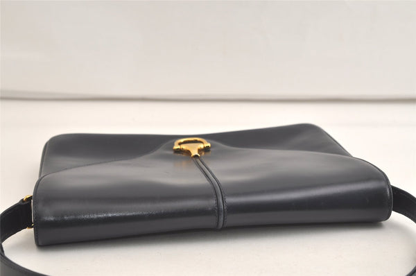 Authentic GUCCI Horsebit Shoulder Cross Body Bag Purse Leather Navy Blue 4463K