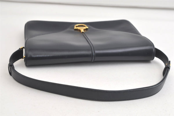 Authentic GUCCI Horsebit Shoulder Cross Body Bag Purse Leather Navy Blue 4463K