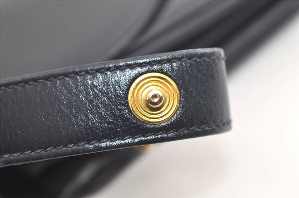 Authentic GUCCI Horsebit Shoulder Cross Body Bag Purse Leather Navy Blue 4463K