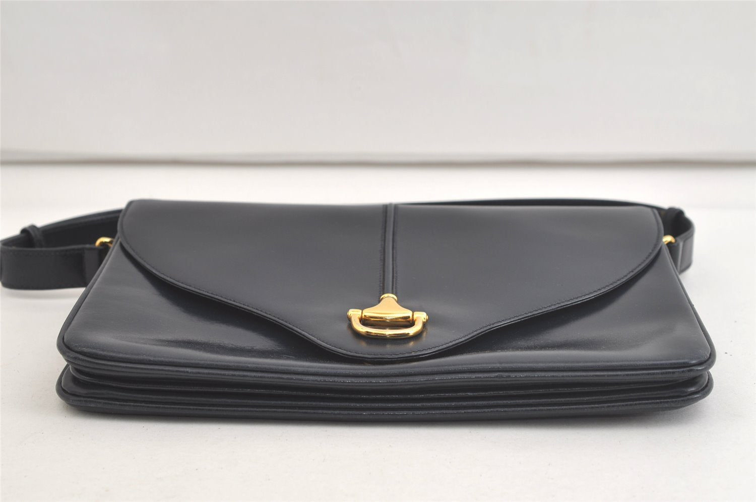 Authentic GUCCI Horsebit Shoulder Cross Body Bag Purse Leather Navy Blue 4463K