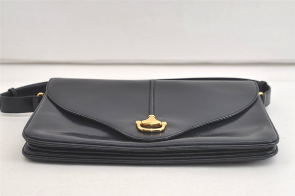 Authentic GUCCI Horsebit Shoulder Cross Body Bag Purse Leather Navy Blue 4463K
