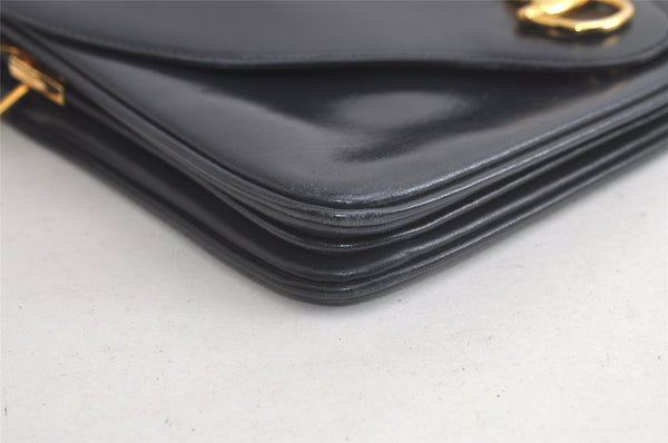 Authentic GUCCI Horsebit Shoulder Cross Body Bag Purse Leather Navy Blue 4463K