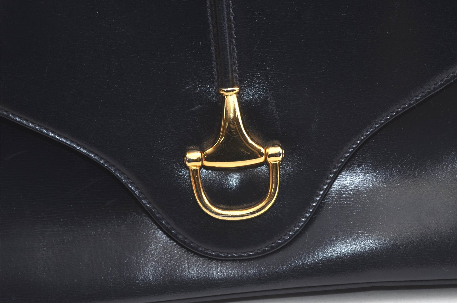 Authentic GUCCI Horsebit Shoulder Cross Body Bag Purse Leather Navy Blue 4463K