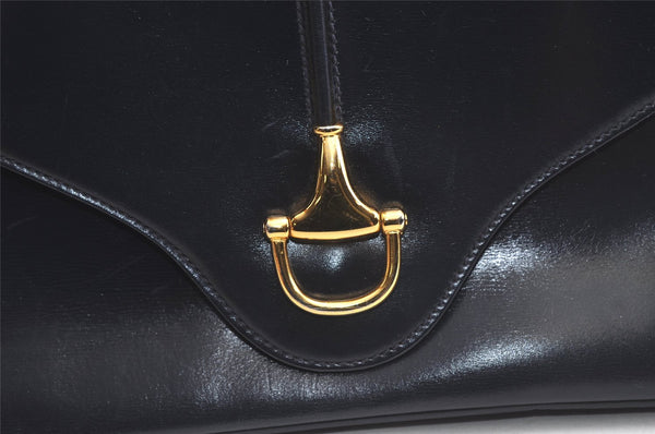 Authentic GUCCI Horsebit Shoulder Cross Body Bag Purse Leather Navy Blue 4463K