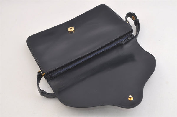 Authentic GUCCI Horsebit Shoulder Cross Body Bag Purse Leather Navy Blue 4463K