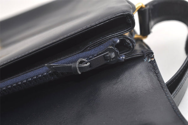 Authentic GUCCI Horsebit Shoulder Cross Body Bag Purse Leather Navy Blue 4463K
