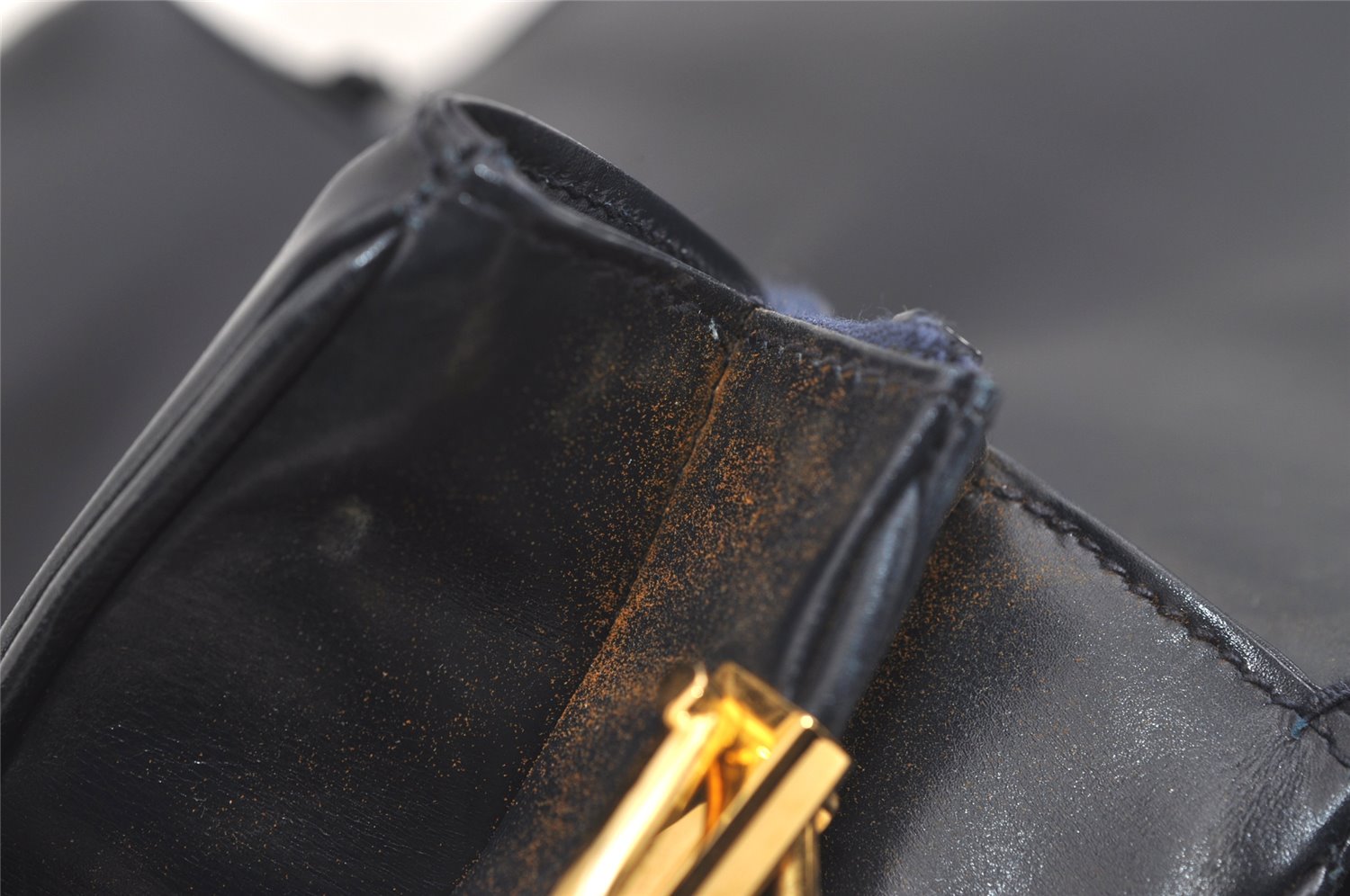 Authentic GUCCI Horsebit Shoulder Cross Body Bag Purse Leather Navy Blue 4463K