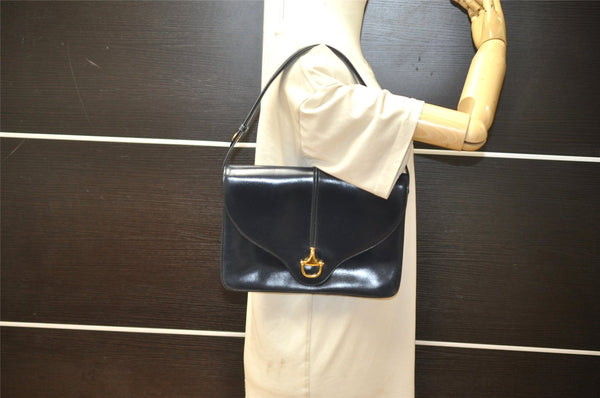 Authentic GUCCI Horsebit Shoulder Cross Body Bag Purse Leather Navy Blue 4463K
