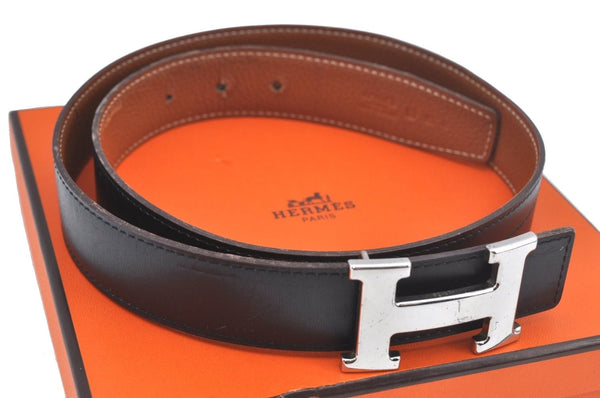 Authentic HERMES Constance Leather Belt Size 80cm 31.5" Black Brown Box 4464J