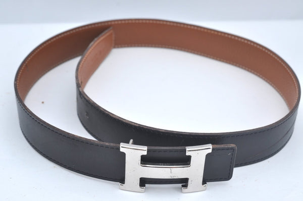 Authentic HERMES Constance Leather Belt Size 80cm 31.5" Black Brown Box 4464J