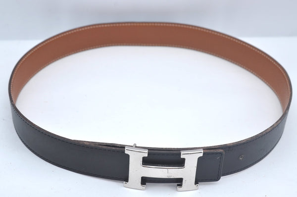 Authentic HERMES Constance Leather Belt Size 80cm 31.5" Black Brown Box 4464J