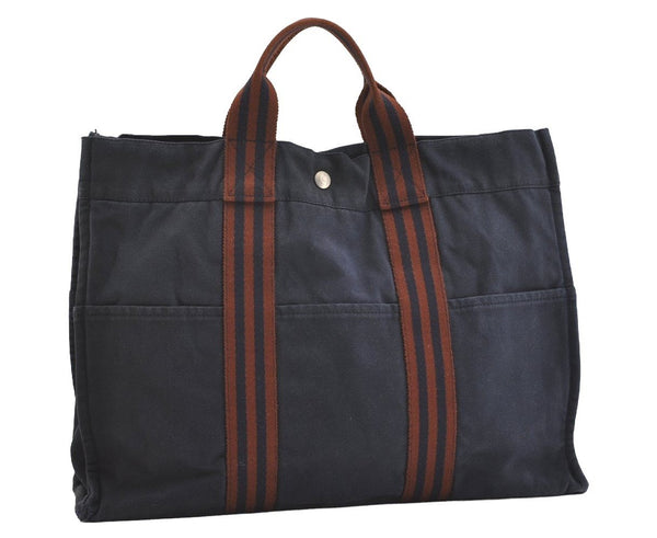 Authentic HERMES Fourre Tout MM Hand Tote Bag Canvas Navy 4465J