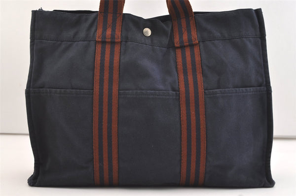 Authentic HERMES Fourre Tout MM Hand Tote Bag Canvas Navy 4465J