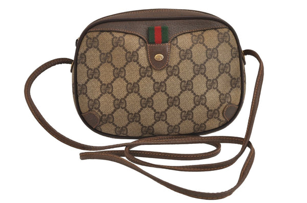 Authentic GUCCI Web Sherry Line Shoulder Bag GG PVC Leather Brown Junk 4467J