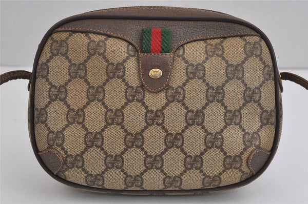 Authentic GUCCI Web Sherry Line Shoulder Bag GG PVC Leather Brown Junk 4467J