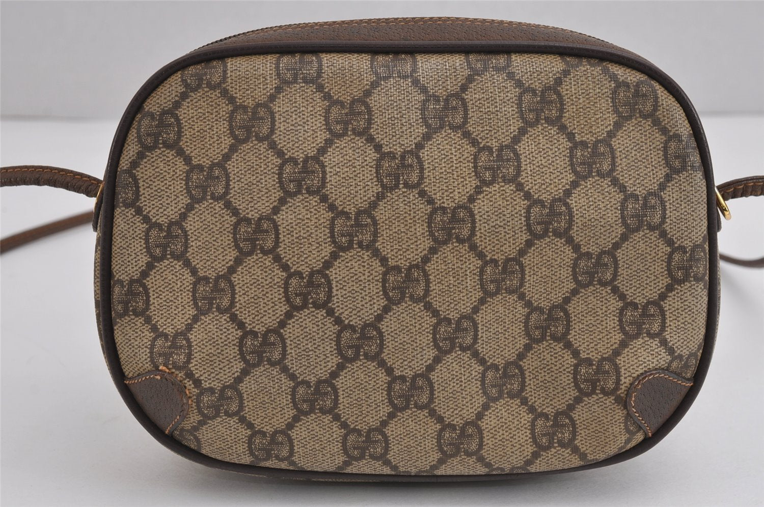 Authentic GUCCI Web Sherry Line Shoulder Bag GG PVC Leather Brown Junk 4467J