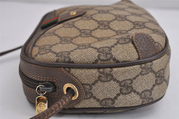 Authentic GUCCI Web Sherry Line Shoulder Bag GG PVC Leather Brown Junk 4467J