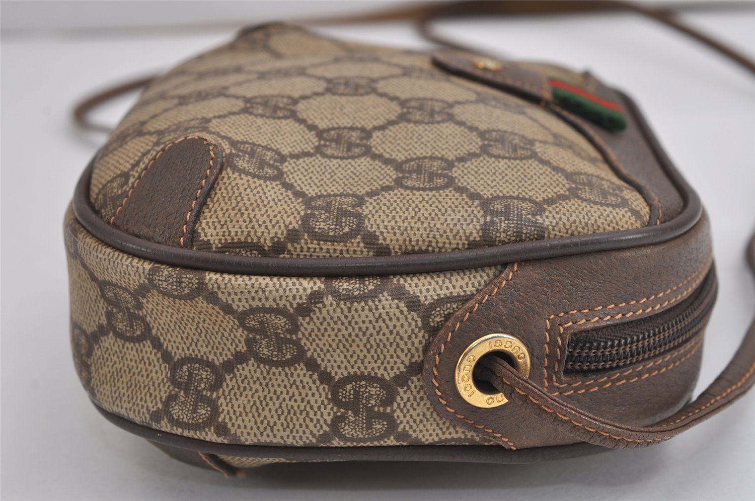 Authentic GUCCI Web Sherry Line Shoulder Bag GG PVC Leather Brown Junk 4467J