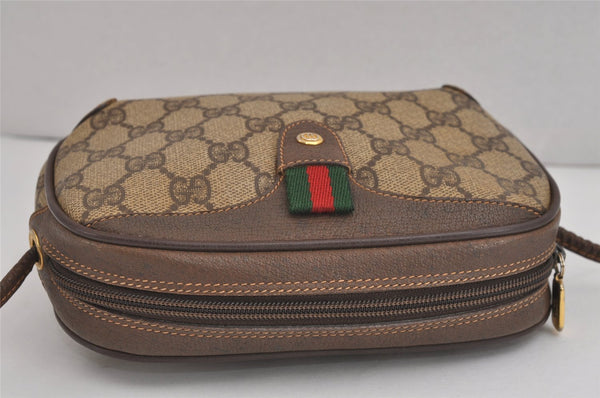 Authentic GUCCI Web Sherry Line Shoulder Bag GG PVC Leather Brown Junk 4467J