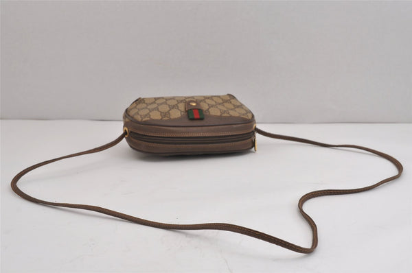 Authentic GUCCI Web Sherry Line Shoulder Bag GG PVC Leather Brown Junk 4467J