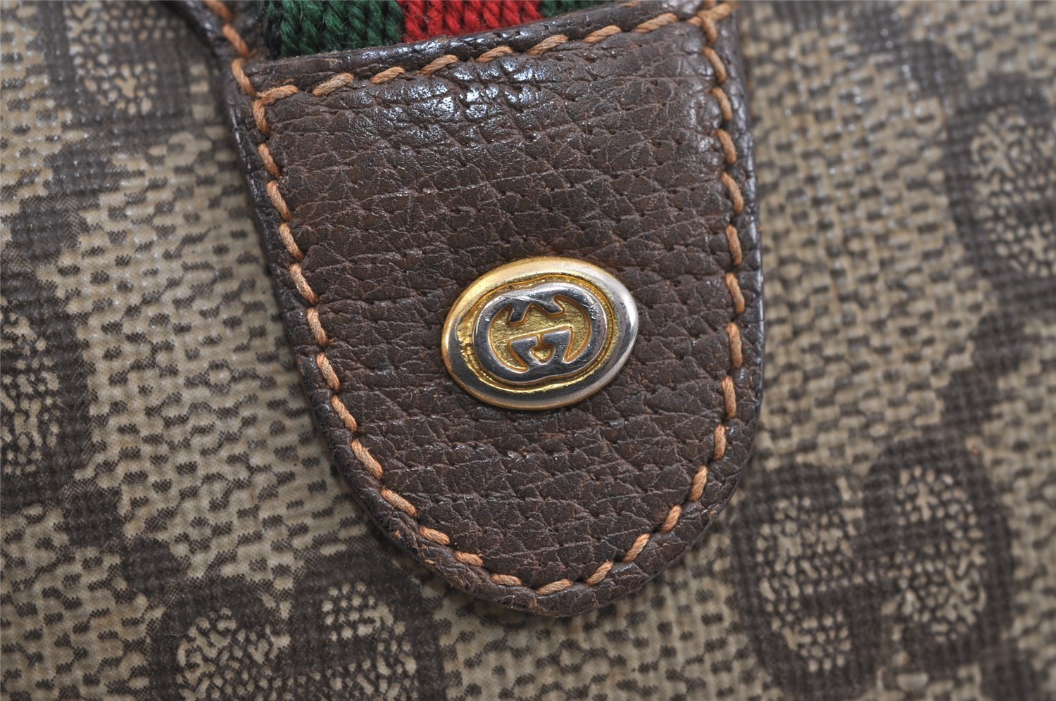 Authentic GUCCI Web Sherry Line Shoulder Bag GG PVC Leather Brown Junk 4467J