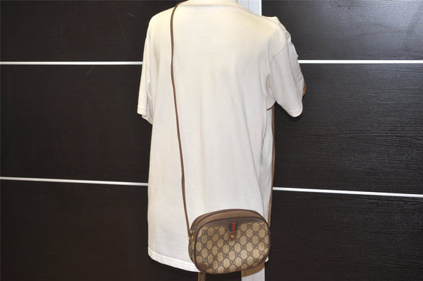 Authentic GUCCI Web Sherry Line Shoulder Bag GG PVC Leather Brown Junk 4467J