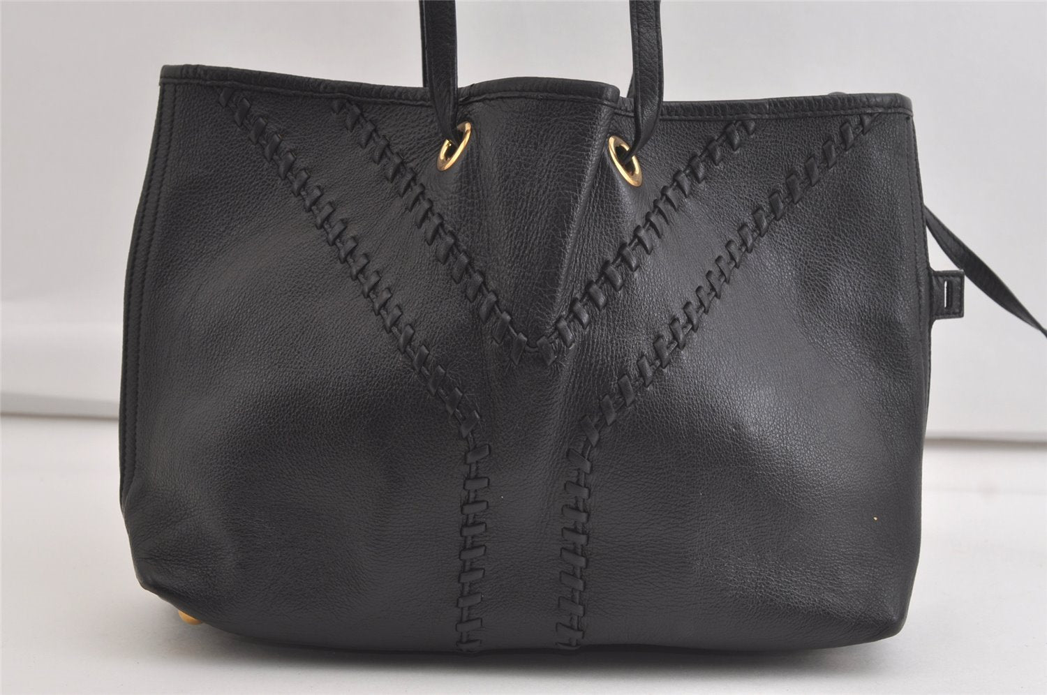 Authentic YVES SAINT LAURENT Neo Double Tote Bag Leather 297746 Black 4469K