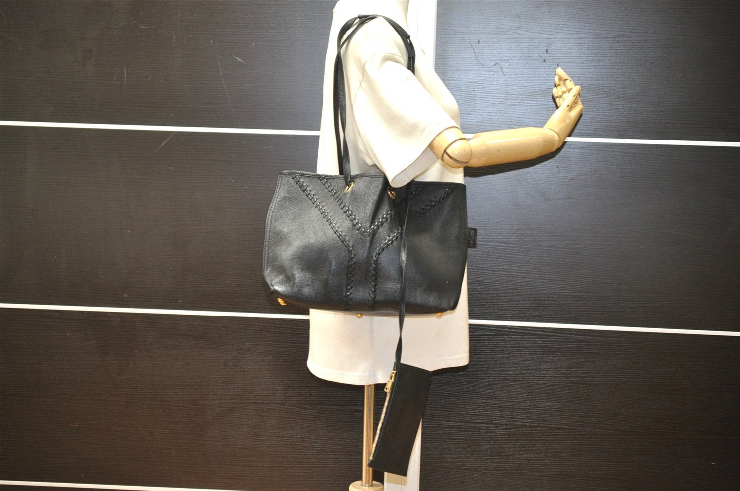 Authentic YVES SAINT LAURENT Neo Double Tote Bag Leather 297746 Black 4469K