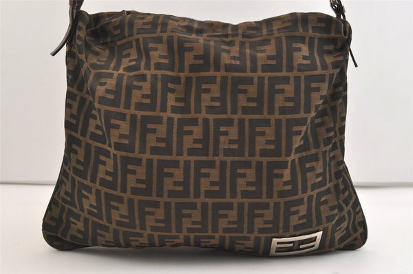 Authentic FENDI Vintage Zucca Shoulder Bag Nylon Leather Brown 4471J