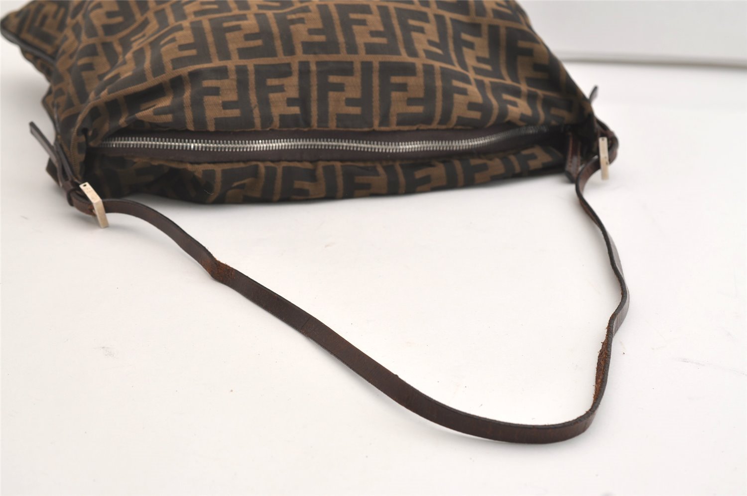 Authentic FENDI Vintage Zucca Shoulder Bag Nylon Leather Brown 4471J