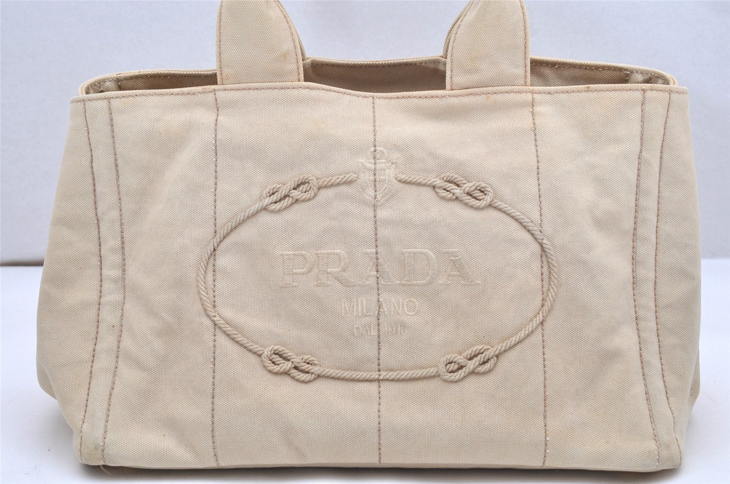 Authentic PRADA Vintage Canapa M Canvas Tote Hand Bag Beige 4471K