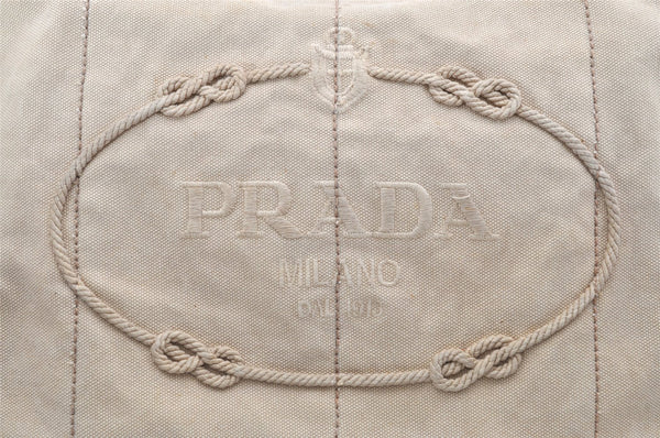 Authentic PRADA Vintage Canapa M Canvas Tote Hand Bag Beige 4471K