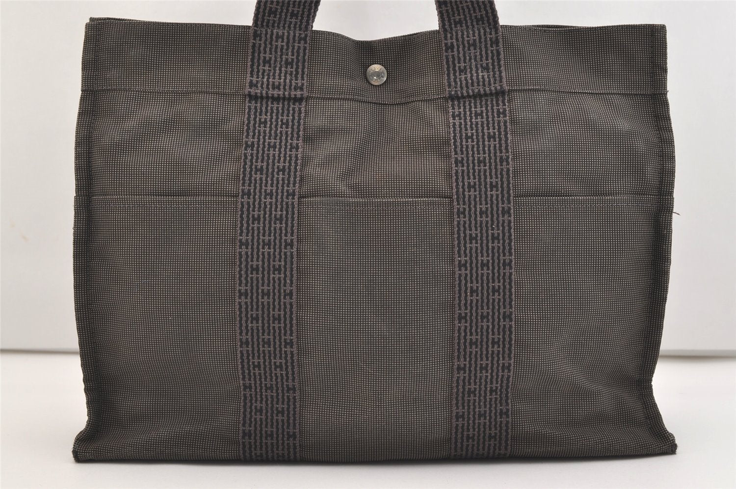 Authentic HERMES Vintage Her Line MM Hand Tote Bag Nylon Gray 4481J