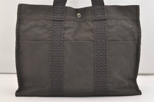 Authentic HERMES Vintage Her Line MM Hand Tote Bag Nylon Gray 4481J