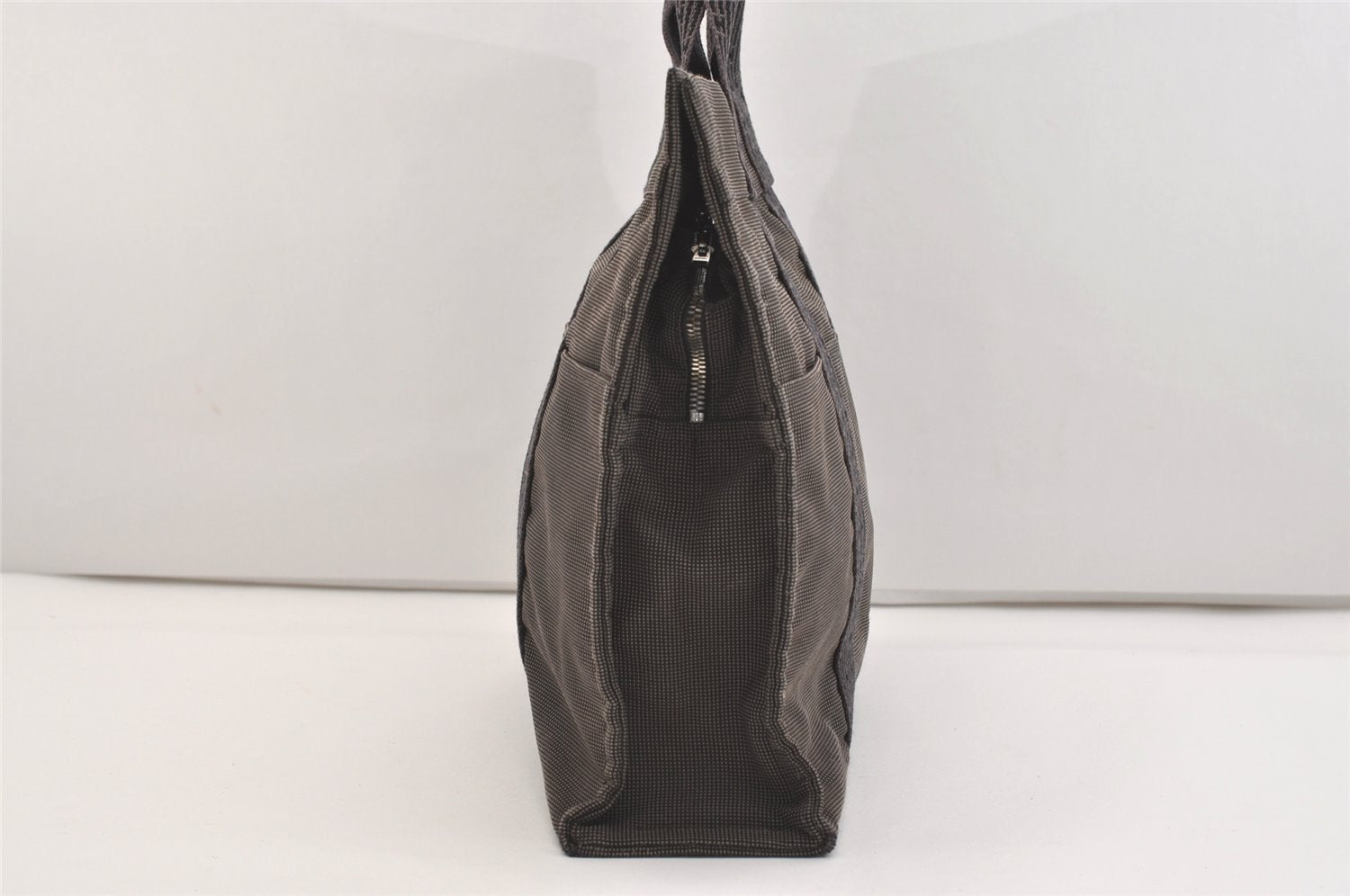 Authentic HERMES Vintage Her Line MM Hand Tote Bag Nylon Gray 4481J