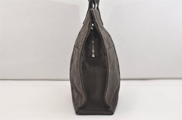 Authentic HERMES Vintage Her Line MM Hand Tote Bag Nylon Gray 4481J