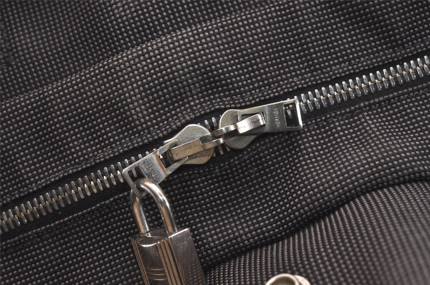 Authentic HERMES Vintage Her Line MM Hand Tote Bag Nylon Gray 4481J