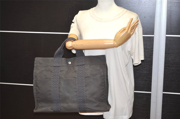 Authentic HERMES Vintage Her Line MM Hand Tote Bag Nylon Gray 4481J