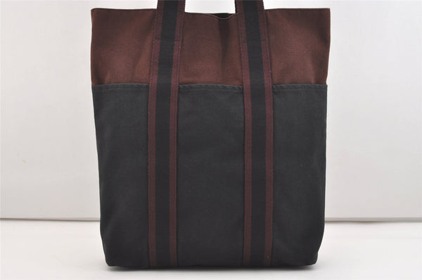 Authentic HERMES Fourre Tout Cabas Hand Tote Bag Canvas Bordeaux Black 4482J