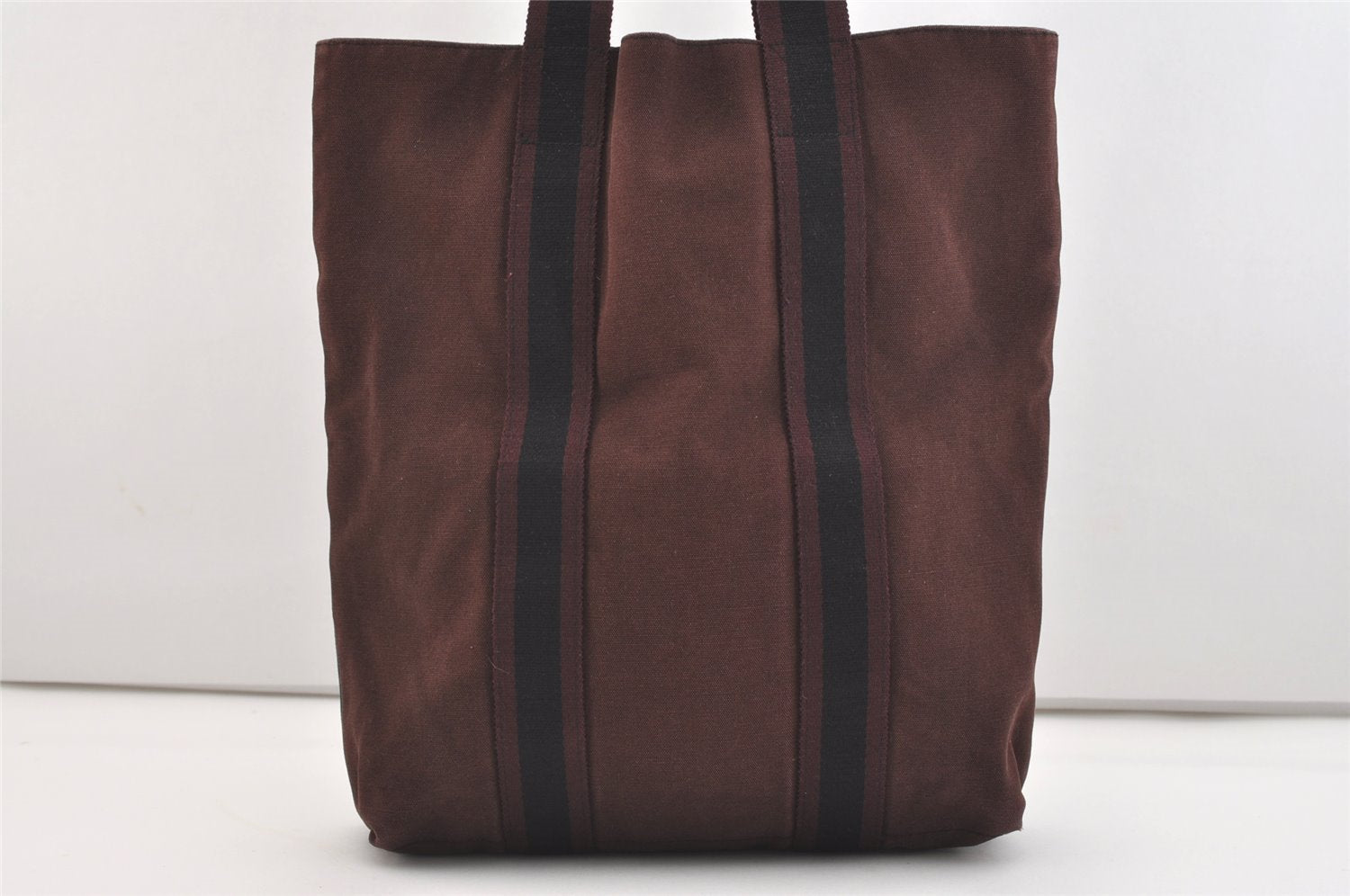 Authentic HERMES Fourre Tout Cabas Hand Tote Bag Canvas Bordeaux Black 4482J